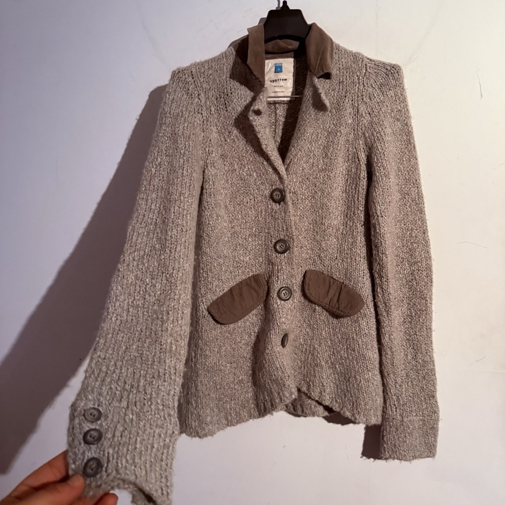 Anthropologie Sparrow Cardigan Sweater‎ Small Elbow Patches Academia Wool Blend
